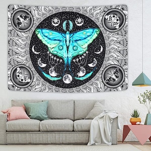 Nextchange Moon Moth Tapestry Mushroom Butterfly Floral Wall Hanging Tapestries for Living Room Bedroom Wall Decor 51.2 x 39.4