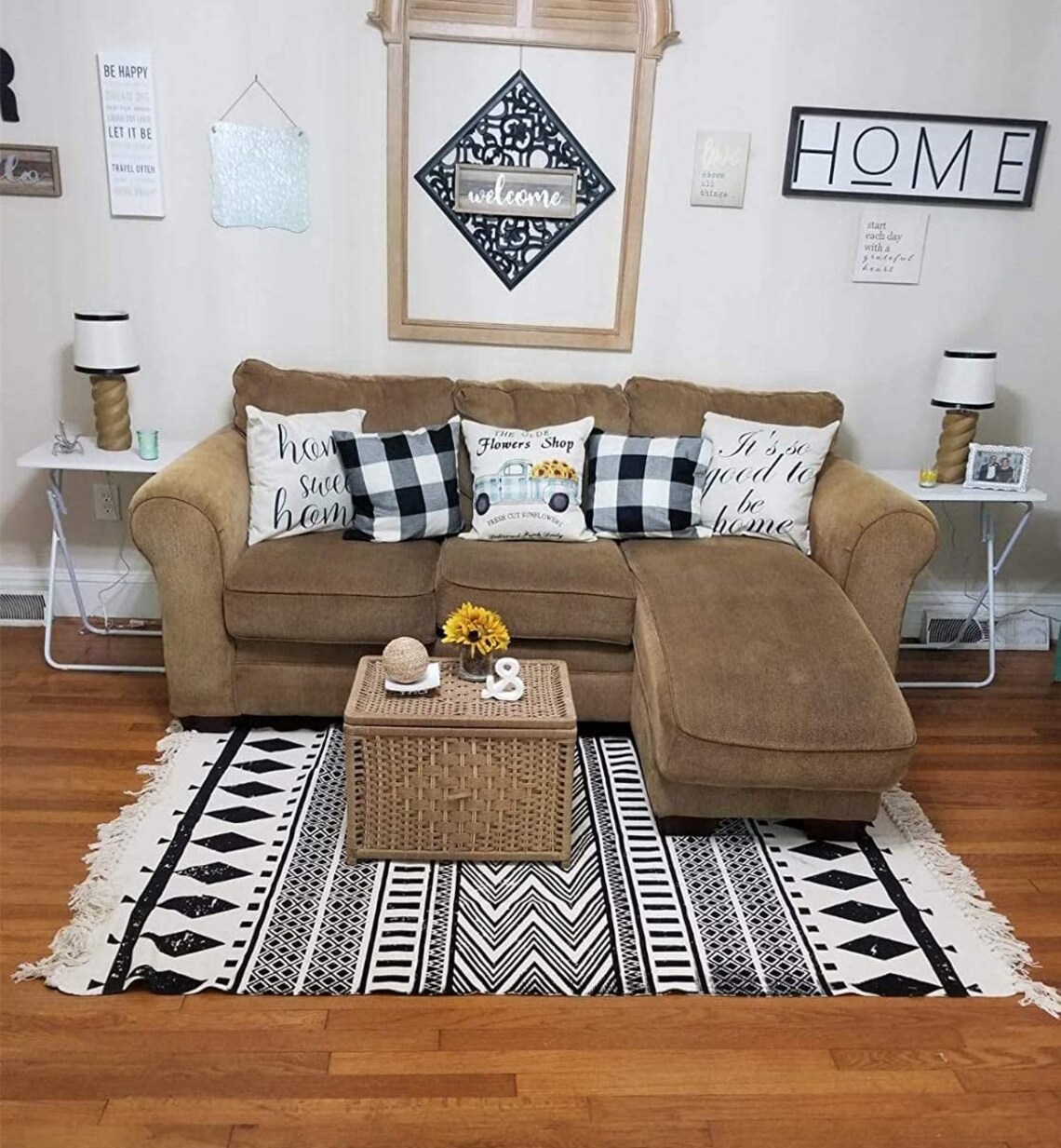 Moroccan Cotton Tassel Rug Black&Cream Laundry Room Boho Bath Etsy