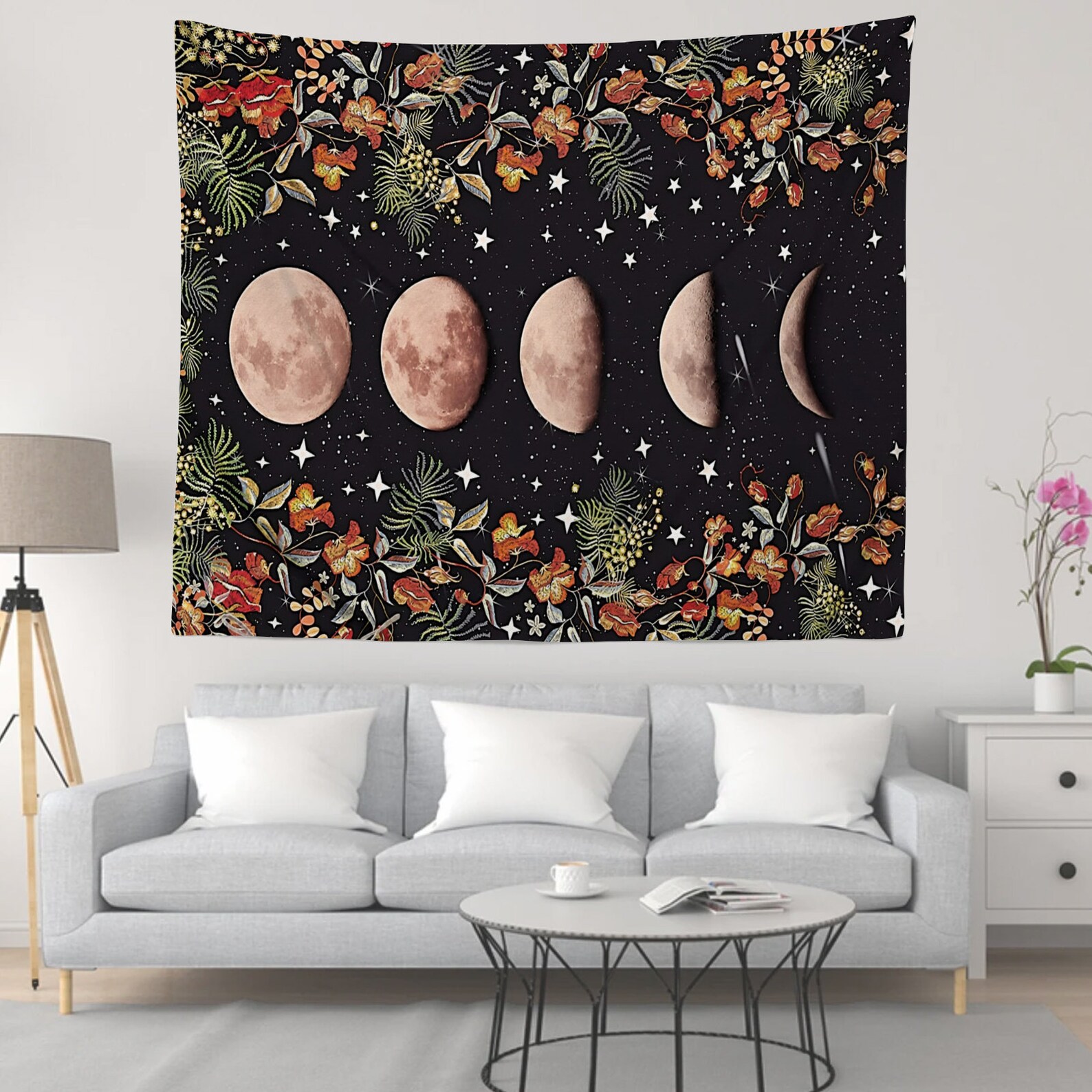 Moonlit Garden Tapestry Moon Phase Tapestries Flower Vine - Etsy