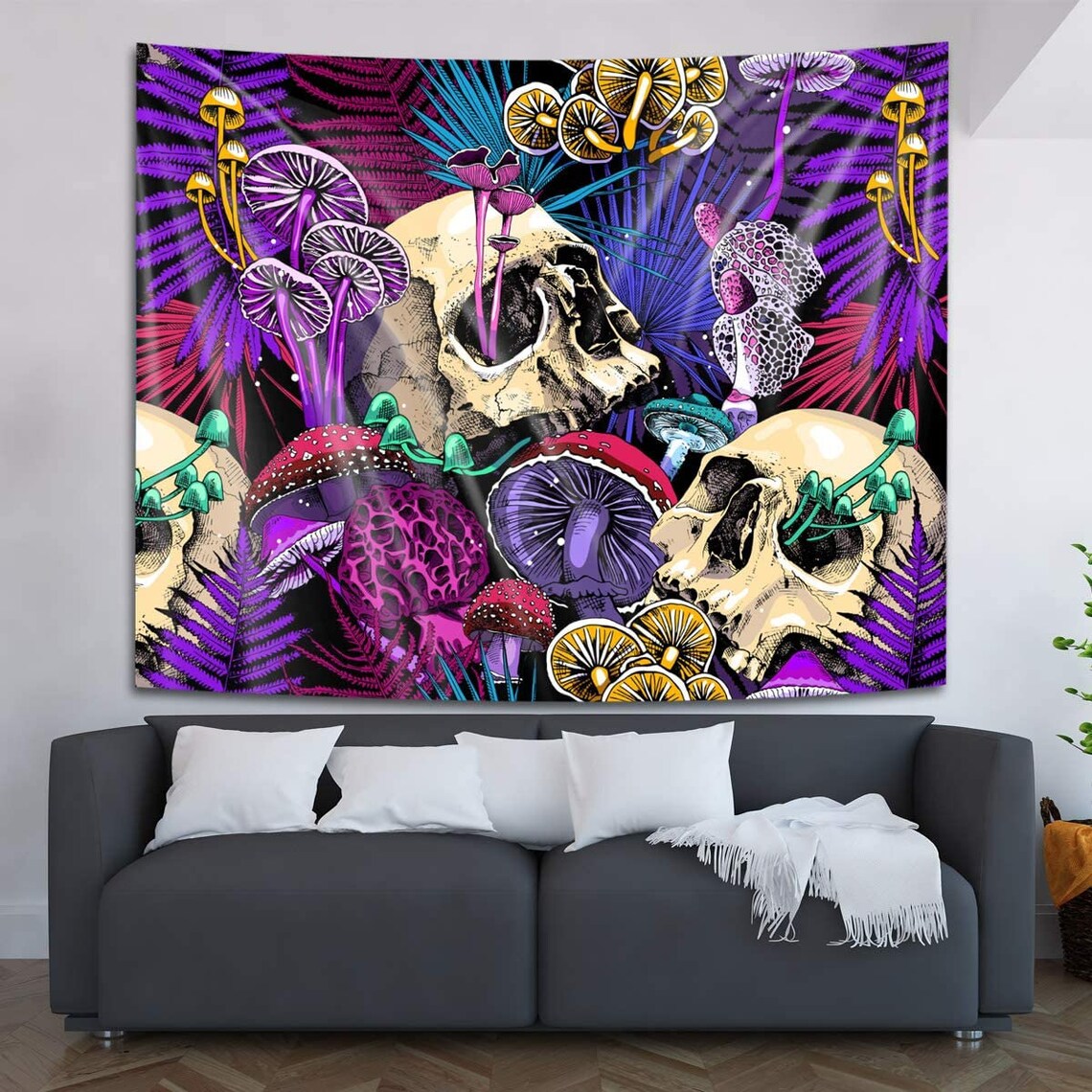 Trippy Totenkopf und Pilz Gobelin Psychedelisch Weed | Etsy
