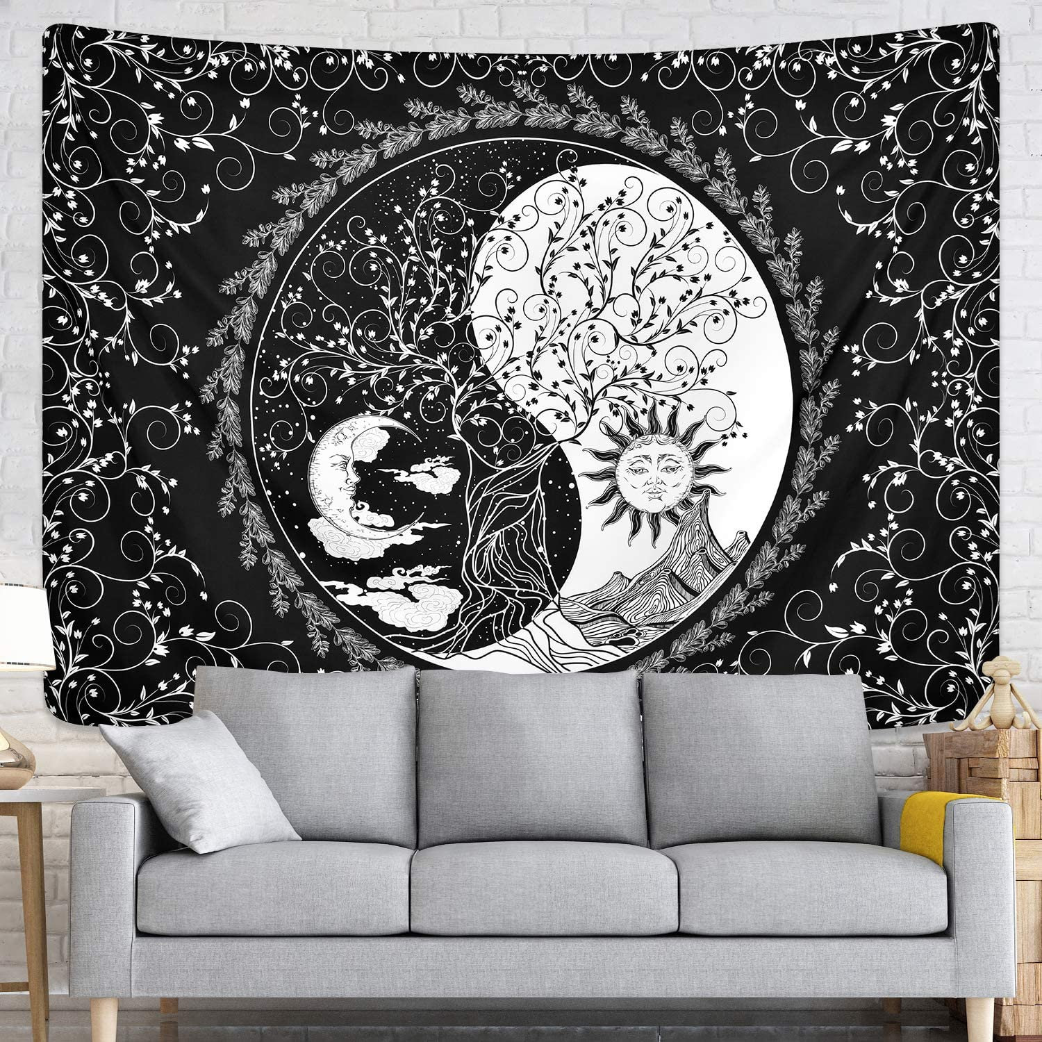 Sun and Moon Tapestry Mandala Yin Yang Tapestry Black and | Etsy