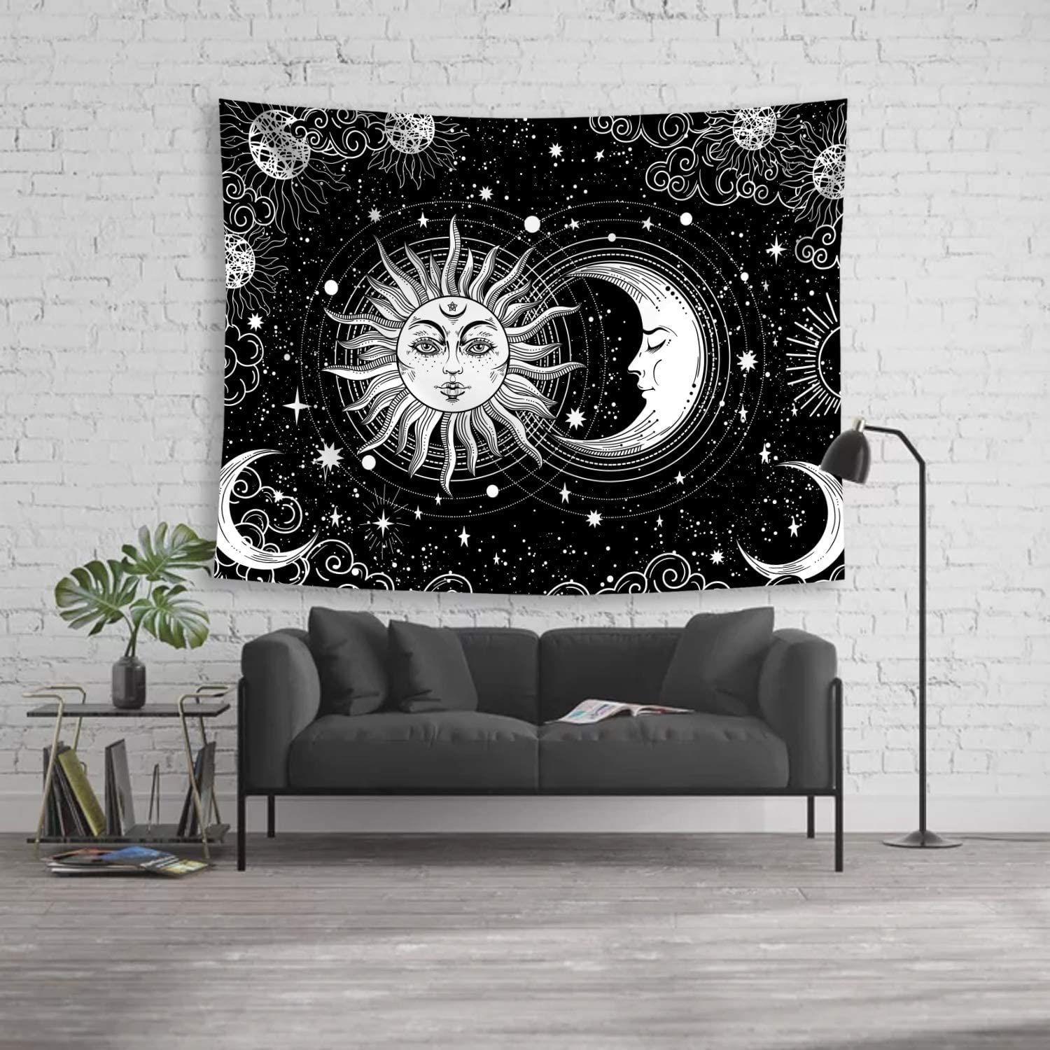 Sun and Moon Tapestry Wall Hanging Black and White Star | Etsy