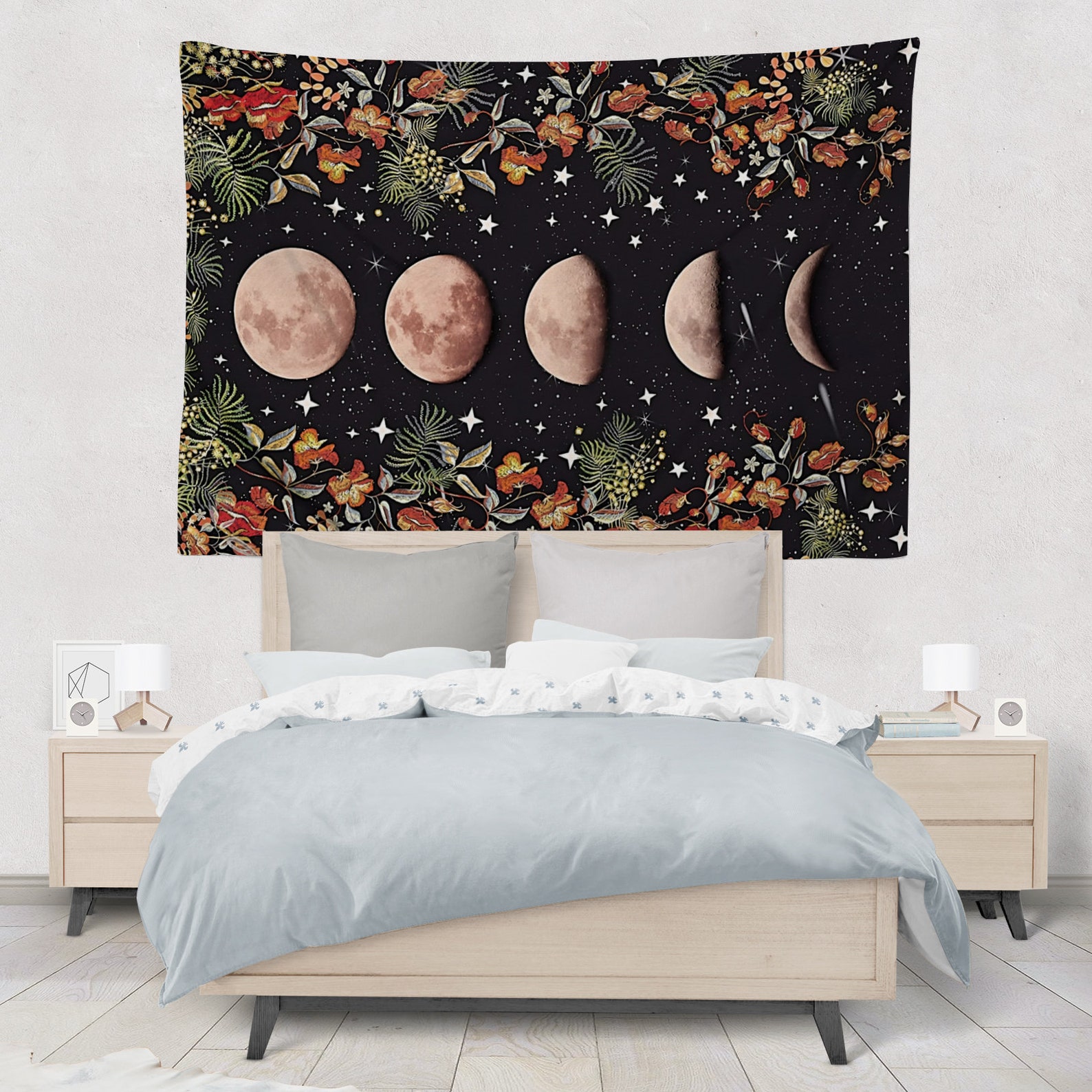 Moonlit Garden Tapestry Moon Phase Tapestries Flower Vine - Etsy