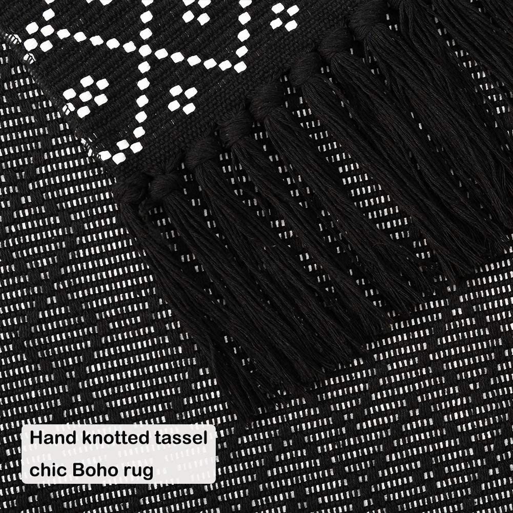 Black Boho Kitchen Bathroom Rug 2'x3' Small Tassels Etsy