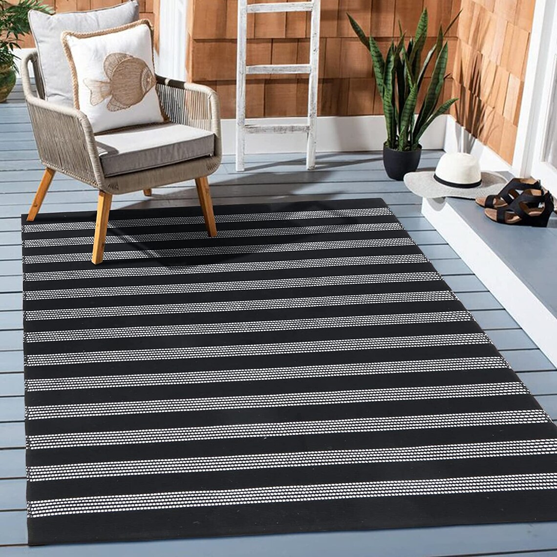 Black and White Striped Area Rug Cotton Woven Modern Indoor Etsy