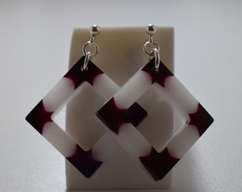 Medium Red and Silver Leaf disc earrings Product Code CS-15 sterling silver bead studs and small scrolls