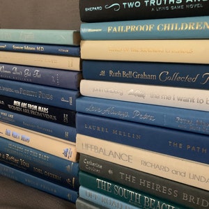Coastal Book Stack: Blues, Cream, Grey & White Staging Decor, Real Books, Beach Decor