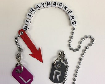 X-Ray Anatomical Tablet Markers, Choice of 6 Colours with 12" Chain, Foreign Body Marker and 2 Initials