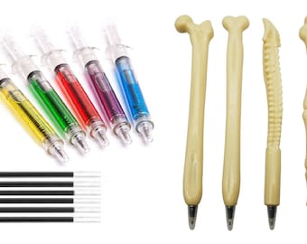 Mixed pack of 10 novelty 'Syringe' pens and Anatomical Bone pens