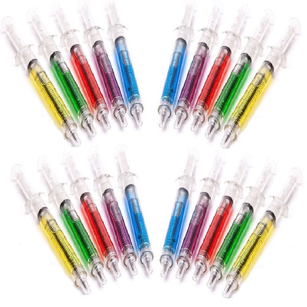 Pack of 20 novelty 'Syringe' pens with FREE extra black refills,  in mixed colours !