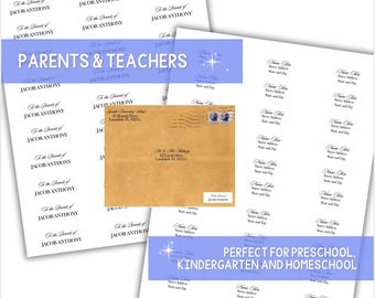 Printable Label Template, Parents & Teachers, Preschool, Kindergarten (Instant Download)