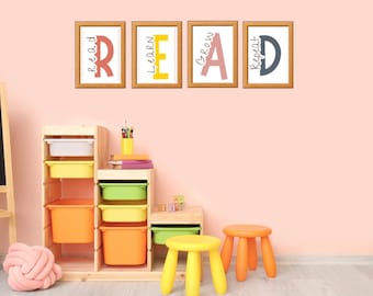 Read Sign For Kids Playroom | Classroom Wall Art | Playroom Wall Decor | Poster | Playroom Prints | Read Letters Wall Art | Fun for Teachers