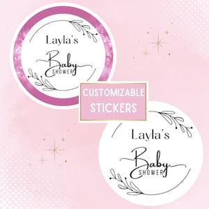 Gepersonaliseerde stickersjabloon babyshower - aanpasbare afdrukbare labels voor decoratie - hoogwaardige stickers direct downloaden - bewerkbaar