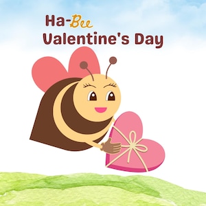 Digital Valentines Card Valentines Day Card Bundle 5 Cute Bee Themed Greeting Card | Bee Design Happy Valentines Day Card for Kids or Adults