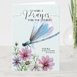 Libellule élégante et carte de prière numérique florale | Carte de voeux religieuse à télécharger | Message de soutien réconfortant | Impression instantanée à la maison