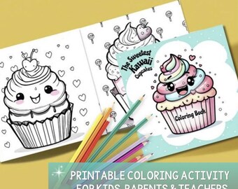 子供と大人のためのかわいいカップケーキの塗り絵（デジタルダウンロード）