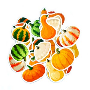 Lot de 3 Stickers Vinyle Citrouilles et Courges d'Automne