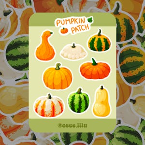 Planche de Stickers Citrouilles et Courges d'Automne | 9 stickers