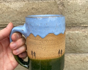 Light Blue and Green Mountain Mug