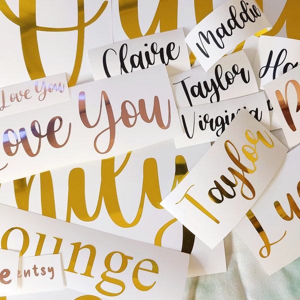 Custom Vinyl Permanent Decal/ Black Chrome Gold Silver Rose Gold/ Name decal/ Wedding/ Bridesmaid/ Wedding/ Laptop/ Balloon/ Car/ Birthday