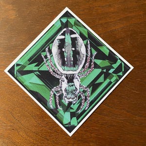 Emerald Jumping Spider Art Print 5x5" Arachnid Painting