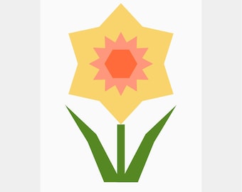 Daffodil Quilt Pattern | Flower Quilt Pattern | Digital PDF Download | 9x12 inches | Foundation Paper Piecing | FPP | Garden | Spring