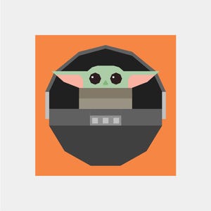 Pode incluir: Um personagem de desenho animado verde e rosa com olhos grandes está sentado em um pod preto e cinza. O pod tem três botões retangulares na frente. O fundo é laranja.