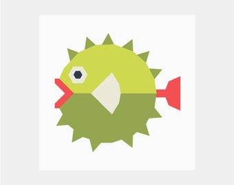Pufferfish Quilt Pattern | Fish Quilt Pattern | Digital PDF Download | 12 inches | Foundation Paper Piecing | FPP | Sea | Nautical