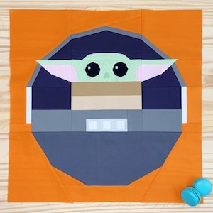 Baby Yoda Quilt Block Mönster | Digital PDF Nedladdning | 18 tum | Foundation Paper Piecing | FPP | Mini Quilt | Star Wars