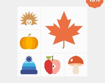Fall Quilt Block Bundle | 6 Autumn Patterns | Digital PDF Download | Foundation Paper Piecing | FPP | Pumpkin Leaf Hedgehog