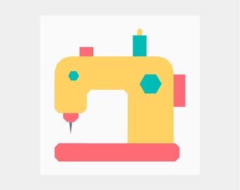 Patrón de bloque de colcha con forma de máquina de coser | Descarga digital en PDF | 30 cm | Técnica de patchwork con papel base | FPP | Costura | ¡Mucha diversión!