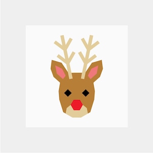 Rudolph Reindeer Quilt Block Pattern | Christmas Quilt Pattern | Digital PDF Download | 12 inches | Foundation Paper Piecing | FPP | Red Nose