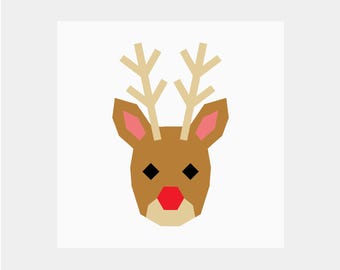 Rudolph Reindeer Quilt Block Pattern | Christmas Quilt Pattern | Digital PDF Download | 12 inches | Foundation Paper Piecing | FPP | Red Nose