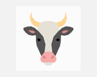 Cow Quilt Pattern | Farm Quilt Pattern | Digital PDF Download | 12 inches | Foundation Paper Piecing | FPP | Animal | Bull