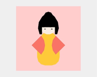 Patrón de edredón para muñeca Kokeshi | Descarga digital en PDF | 30 cm | Técnica de patchwork con papel | FPP | Japón
