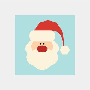 Pode incluir: Uma ilustração de desenho animado do Papai Noel com um chapéu vermelho e uma barba branca sobre um fundo azul claro.