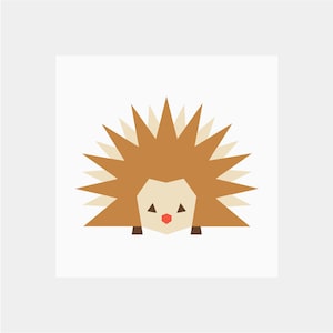 Pode incluir: Um ouriço geométrico castanho e bege com o nariz vermelho.