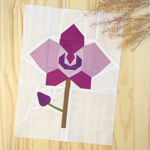 Orchid Quilt Pattern | Flower Quilt Pattern | Digital PDF Download | 9x12 inches | Foundation Paper Piecing | FPP | Easter | Garden