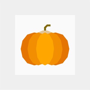 Pode incluir: Ilustração geométrica de uma abóbora. A abóbora é laranja com um caule verde e uma base bege. A abóbora é um design simples e estilizado, perfeito para produtos com tema de outono ou Halloween.