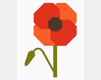 Patrón de colcha de amapolas | Patrón de colcha de flores | Descarga digital en PDF | 9x12 pulgadas | Técnica de patchwork con papel | FPP | Jardín | Primavera
