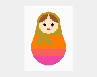 Patrón de colcha para muñeca matrioshka | Descarga digital en PDF | 30 cm | Paper Piecing de base | FPP | Muñeca rusa