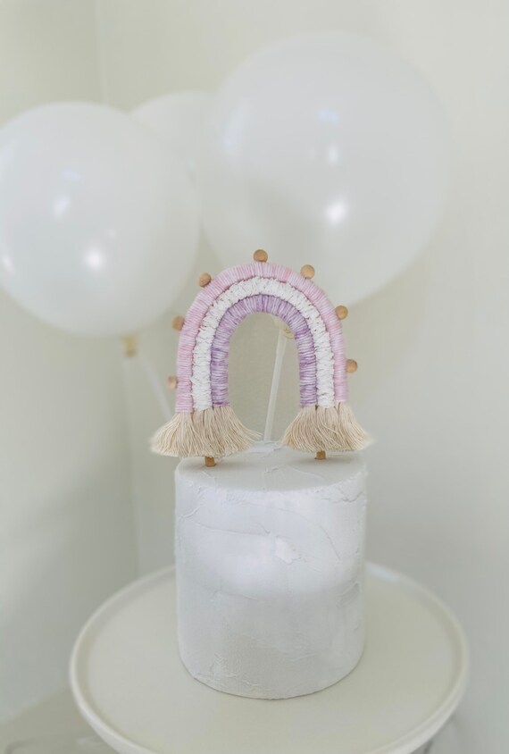 Boho Macrame Rainbow Cake Topper Rainbow Birthday Theme Etsy