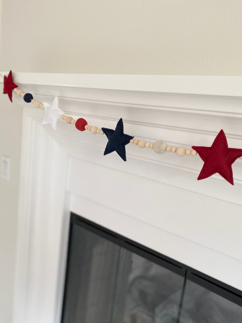 Patriotic Garland, Star, 4th of July Garland, Red, White & Blue, Fourth of July Decor, Garland, America, American, Flag Garland,Felt garland image 3