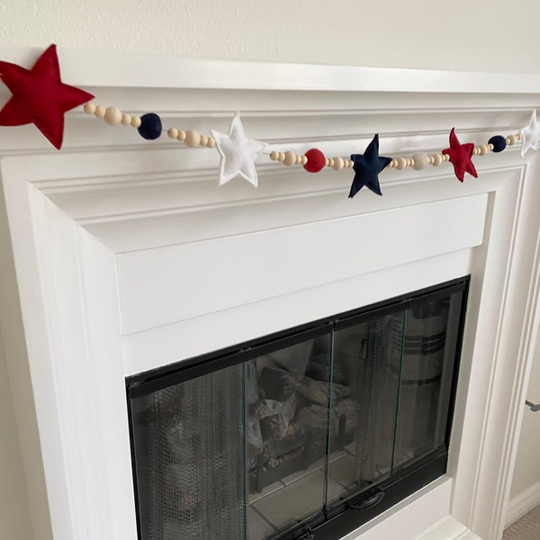 Patriotic Garland, Star, 4th of July Garland, Red, White & Blue, Fourth of July Decor, Garland, America, American, Flag Garland,Felt garland