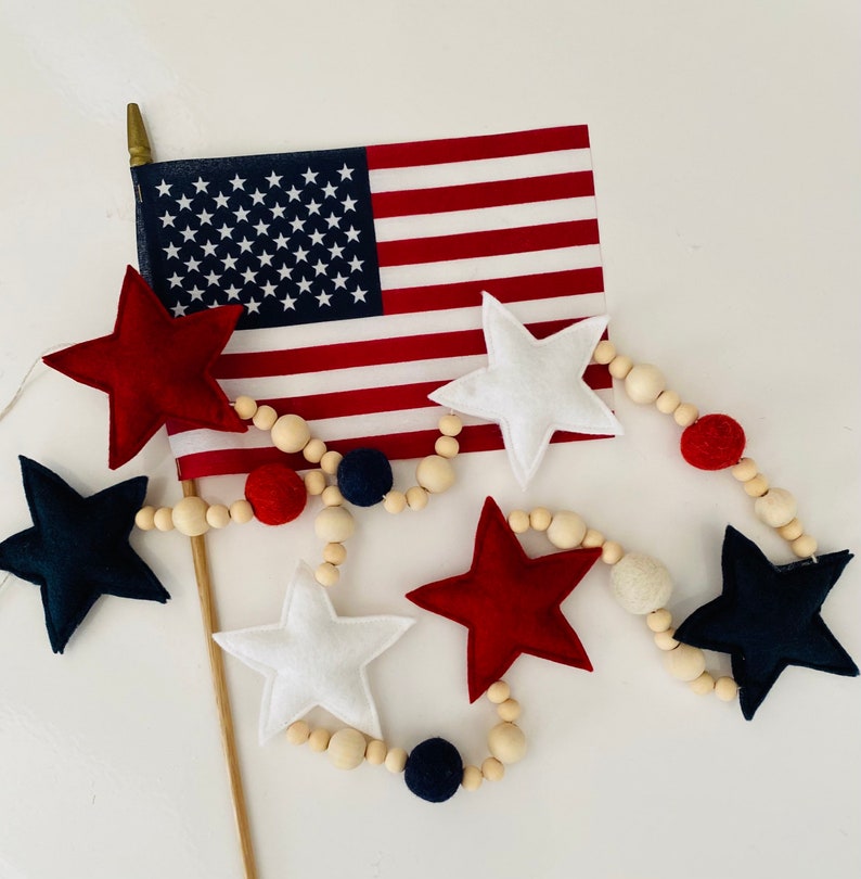 Patriotic Garland, Star, 4th of July Garland, Red, White & Blue, Fourth of July Decor, Garland, America, American, Flag Garland,Felt garland image 4