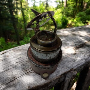 Drum Sundial Compass | Patinated Brass Compass with Leather Case | Custom Engraved Gift for Explorers, Hikers & Nautical Enthusiasts