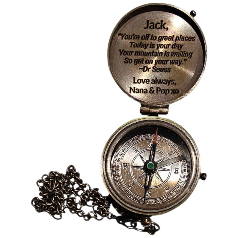 Personalised Brass Compass | Engraved Nautical Keepsake, Custom Wooden ...