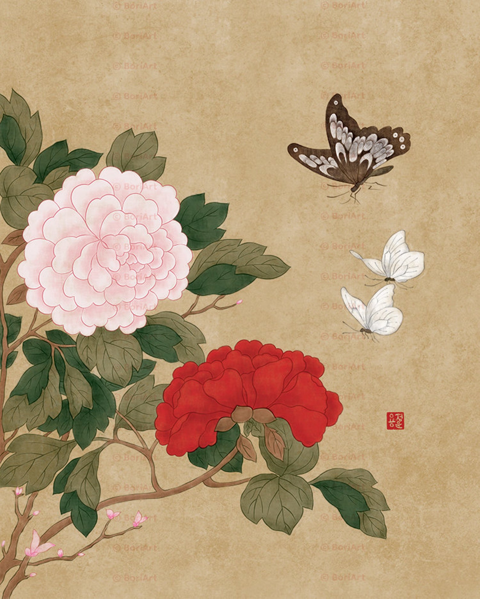 Minhwa Flowers and Butterfly Paintings Hwajeopdo Korean Etsy