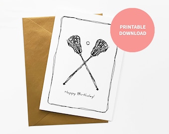 Lacrosse Printable Birthday Card, for Baby, Girl or Boy Teen Athlete, Laxer Boyfriend, 5 x 7 inch digital file Instant Download