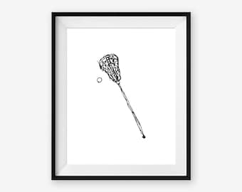 Lacrosse Stick Printable Wall Art, Sports Room Decor, 8 x 10 inch digital file, Instant Download for Nursery, Bedroom, Office, or Man Cave